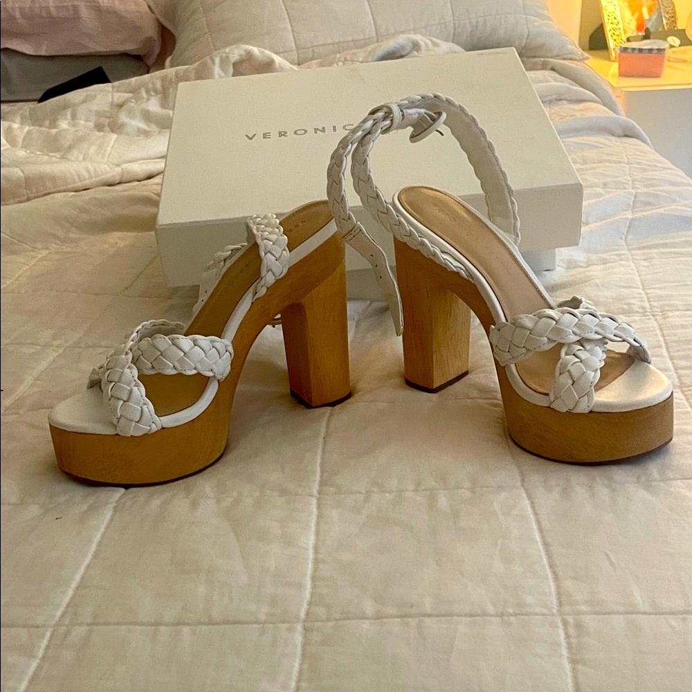Veronica Beard White Woven Leather Platform Heels - New!